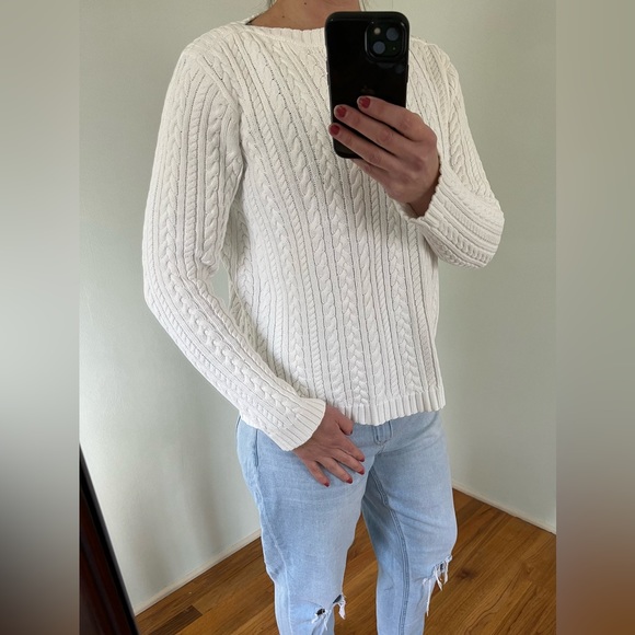 Vintage Y2K White Cotton Boat Neck Cableknit Sweater Size Large - Picture 8 of 8